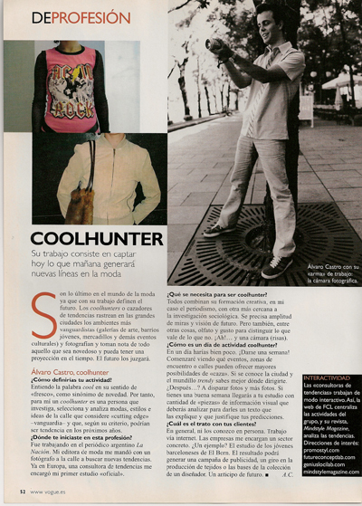 Coolhunter en Vogue. Septiembre 2001.