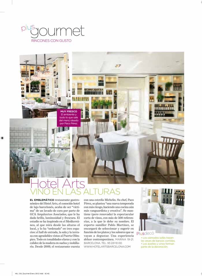 Rincones con gusto: Hotel Arts y Café Emma (Barcelona), Vintage (Madrid) y Neobar Tonyina (Valencia). nº 124 Enero 2012
